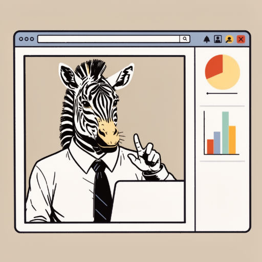 Person mit Zebra-Kopf in einem Browser-Fenster ähnlich einer Videokonferenz. Illustrierter Stil.